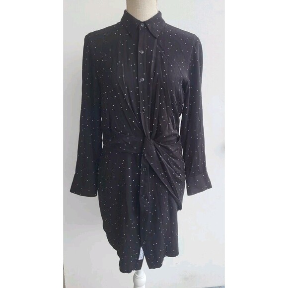 Rag & Bone Lucas Twist-Front Collared Black Printed Viscose Shirtdress Size S - Picture 8 of 10